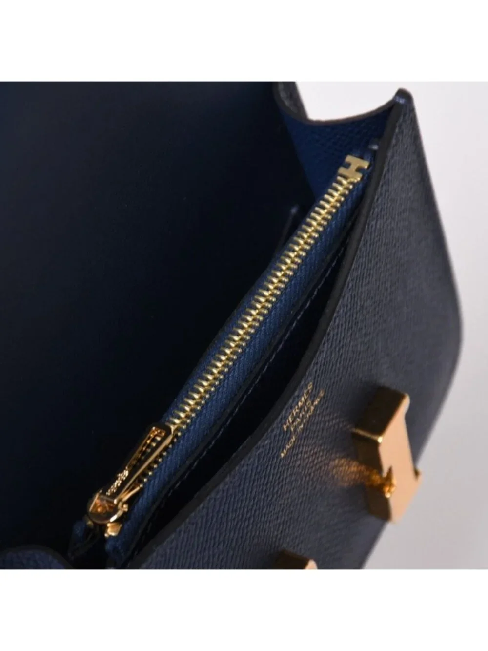 Hermes Constance Slim Bifold Wallet Veau Epsom Navy Pouch Gold